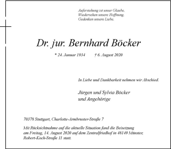 Traueranzeigen von Böcker Bernhard | www.trauer.ms