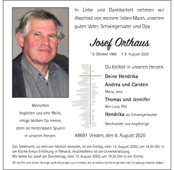 Anzeige von Josef Orthaus von Westfälische Nachrichten