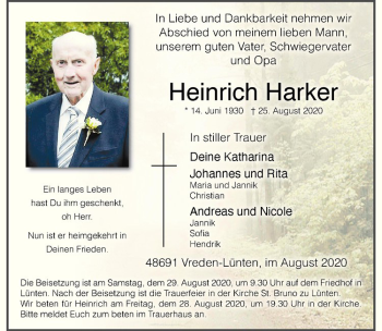 Anzeige von Heinrich Harker von Westfälische Nachrichten