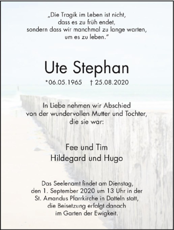 Anzeige von Ute Stephan von Westfälische Nachrichten