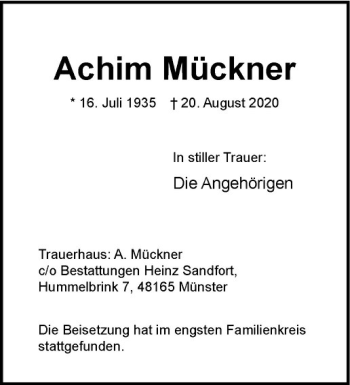 Anzeige von Achim Mückner von Westfälische Nachrichten