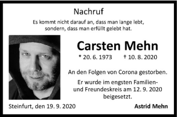 Anzeige von Carsten Mehn von Westfälische Nachrichten