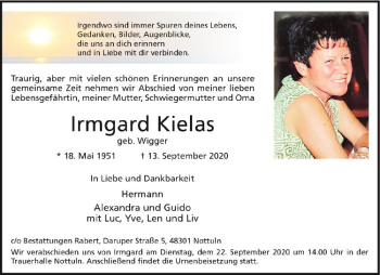 Anzeige von Irmgard Kielas von Westfälische Nachrichten