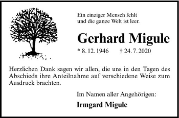 Anzeige von Gerhard Migule von Westfälische Nachrichten