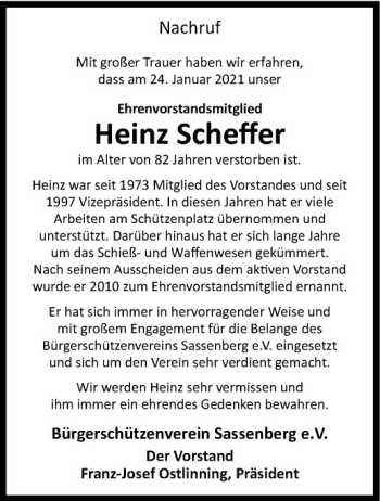 Anzeige von Heinz Scheffer von Westfälische Nachrichten