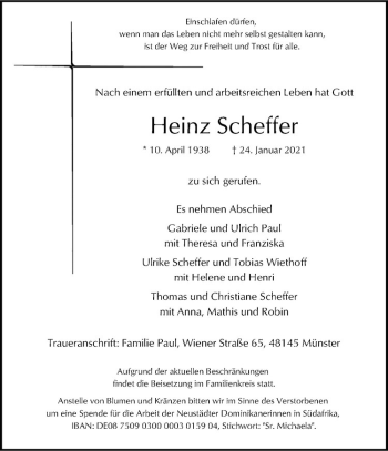 Anzeige von Heinz Scheffer von Westfälische Nachrichten