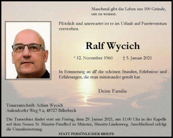 Anzeige von Ralf Wycich von Westfälische Nachrichten