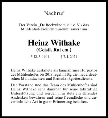 Anzeige von Heinz Withake von Westfälische Nachrichten