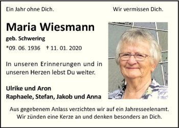 Anzeige von Maria Wiesmann von Westfälische Nachrichten