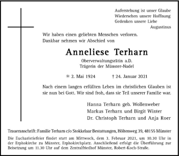 Anzeige von Anneliese Terharn von Westfälische Nachrichten