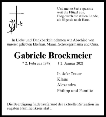 Anzeige von Gabriele Brockmeier von Westfälische Nachrichten