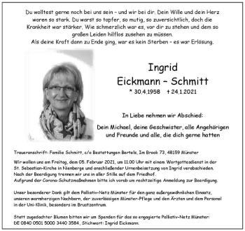 Anzeige von Ingrid Eickmann-Schmitt von Westfälische Nachrichten