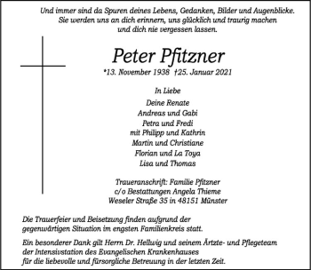 Anzeige von Peter Pfitzner von Westfälische Nachrichten