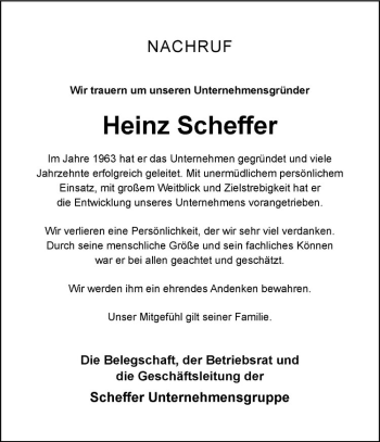 Anzeige von Heinz Scheffer von Westfälische Nachrichten