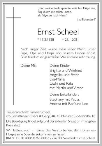 Anzeige von Ernst Scheel von Westfälische Nachrichten