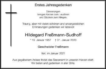 Anzeige von Hildegard Freßmann-Sudhoff von Westfälische Nachrichten