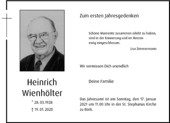 Anzeige von Heinrich Wienhölter von Westfälische Nachrichten