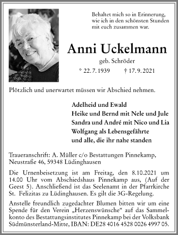 Anzeige von Anni Uckelmann 