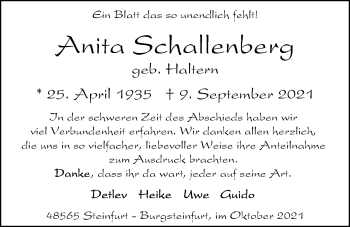 Anzeige von Anita Schallenberg 