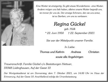 Anzeige von Regina Gückel 