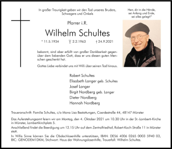 Anzeige von Wilhelm Schultes 