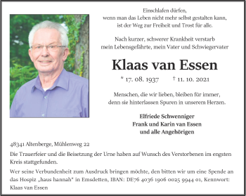 Anzeige von Klaas van Essen 