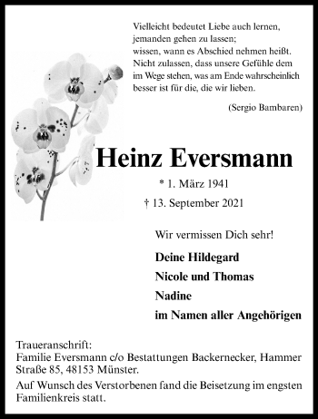 Anzeige von Heinz Eversmann 