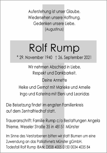 Anzeige von Rolf Rump 