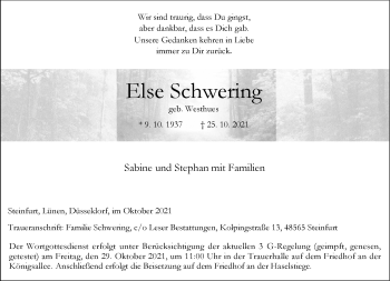 Anzeige von Else Schwering 