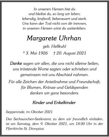 Anzeige von Margarete Uhrhahn 