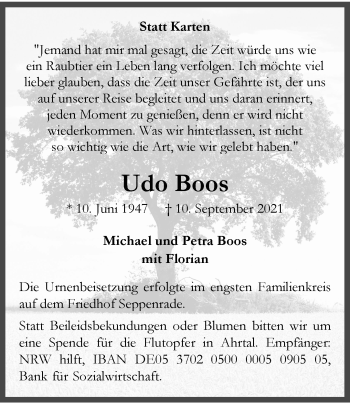 Anzeige von Udo Boos 