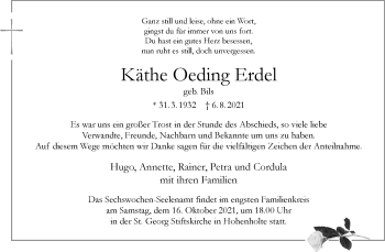 Anzeige von Käthe Oeding Erdel 