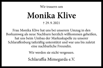 Anzeige von Monika Klive 