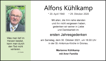 Anzeige von Alfons Kühlkamp 