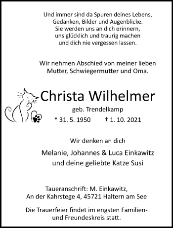 Anzeige von Christa Wilhelmer 