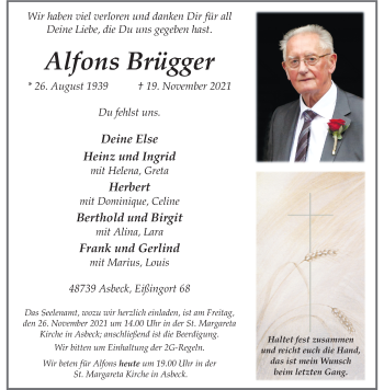 Anzeige von Alfons Brügger 