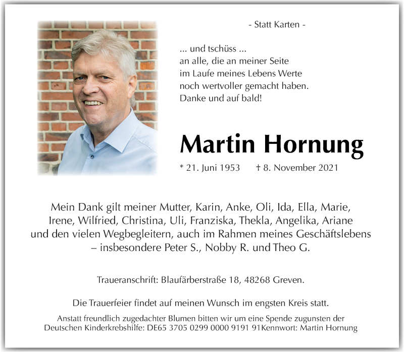  Traueranzeige für Martin Hornung vom 13.11.2021 aus 