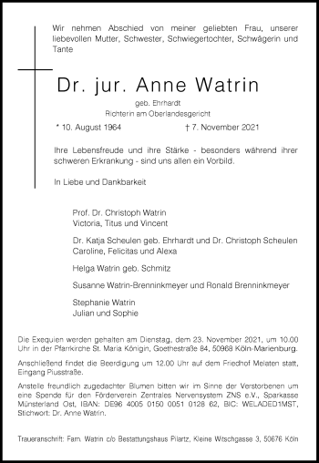 Anzeige von Anne Watrin 