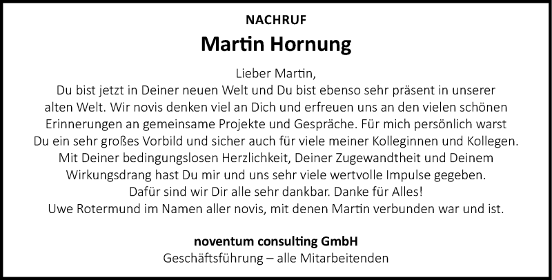  Traueranzeige für Martin Hornung vom 20.11.2021 aus 