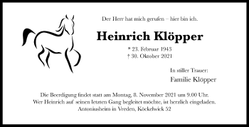 Anzeige von Heinrich Klöpper 