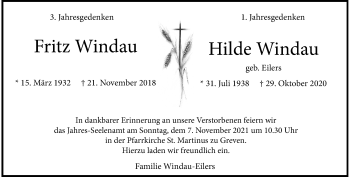 Anzeige von Fritz Windau 