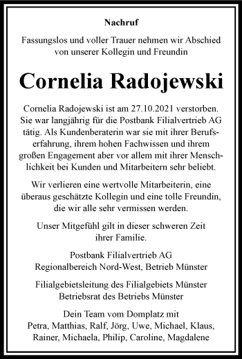 Anzeige von Cornelia Radojewski 