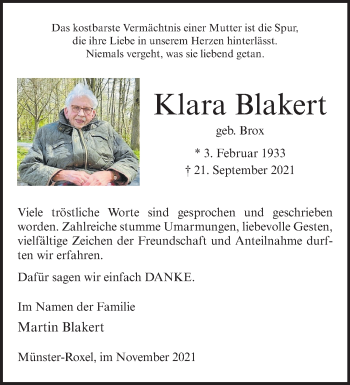 Anzeige von Klara Blakert 