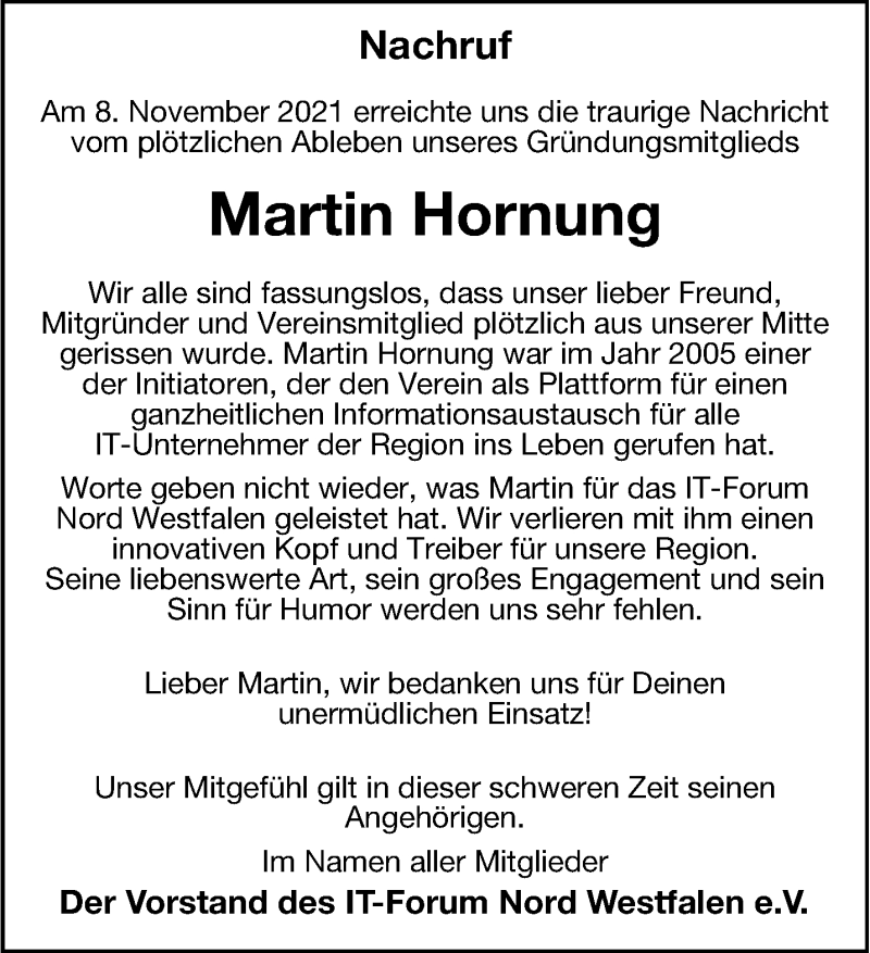  Traueranzeige für Martin Hornung vom 19.11.2021 aus 