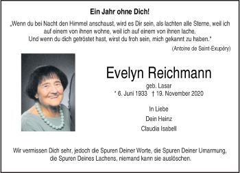 Anzeige von Evelyn Reichmann 