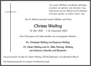 Anzeige von Christa Weiling 