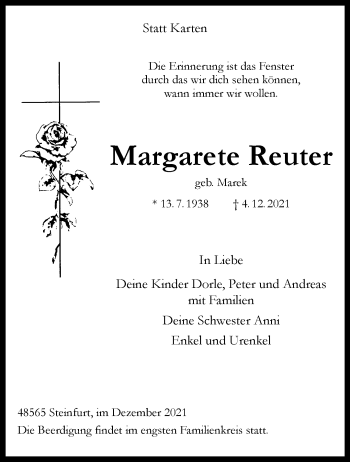 Anzeige von Margarete Reuter 