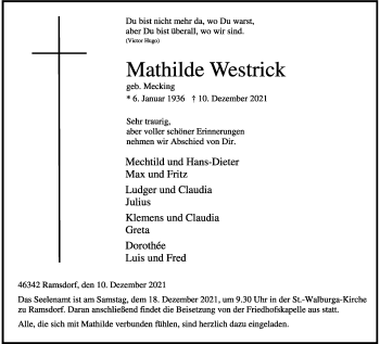 Anzeige von Mathilde Westrick 