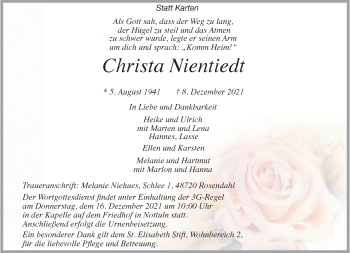 Anzeige von Christa Nientiedt 