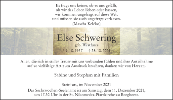 Anzeige von Else Schwering 